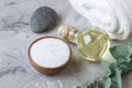 Natural Ingredients Homemade Body Sea Salt Scrub with Olive Oil White Towel Beauty Concept Skincare Royalty Free Stock Photo