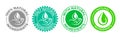 Natural ingredients product icon, green organic bio vector logo with hand and water drop. 100 percent only natural ingredients