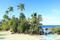 Natural island with tropical trees on Tanjung Saruri or Batu Pica on coast of Biak Island