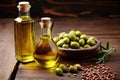 natural jojoba oil bottle on a wooden table