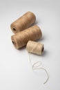 Natural Jute Twine Spools on White Background Royalty Free Stock Photo