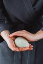 Natural konjac sponge in a female hands healthy lifestyle.