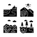 Natural landforms black glyph icons set on white space