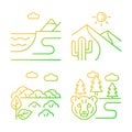 Natural landforms gradient linear vector icons set