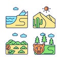 Natural landforms RGB color icons set