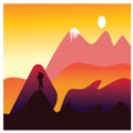 Natural landscape background, illustration of climber, flat color, vector design Royalty Free Stock Photo