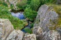 Natural landscape of the canyon with granite rocks on the top of the cliff. Royalty Free Stock Photo