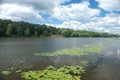 Natural landscape with river, trees and sky