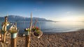 Natural Landscape Scenery View of Lake Geneva and Swiss Alps at Switzerland, Nature Scenic Horizontal Waterfront of Lake With