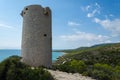 Natural landscape of Sierra de Irta Park with Badum sentinel tower on a summer day with blue sky, Peniscola, Castellon, Spain Royalty Free Stock Photo