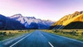 Natural landscape of straight road in New Zealand Royalty Free Stock Photo