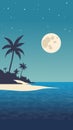 natural landscape. a tropical beach with palm trees and the sea at night. vector illustration Royalty Free Stock Photo