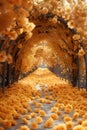 a tunnel filled with lots of yellow flowers and trees Royalty Free Stock Photo