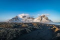 Natural landscapes of the bat mountain Stokksnes in sunny day, Iceland