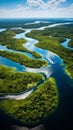 Natural landscapes of river with islands high view