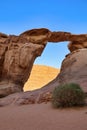 natural large stone bridge in wadi rum desert