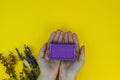 Natural Lavander soap in hands with dried aroma Lavander