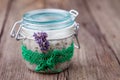 Natural lavender and coconut body scrub Royalty Free Stock Photo