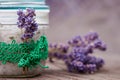 Natural lavender and coconut body scrub Royalty Free Stock Photo