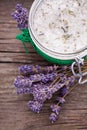 Natural lavender and coconut body scrub Royalty Free Stock Photo