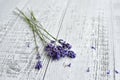 Natural lavender flowers bunch over wooden background Royalty Free Stock Photo
