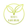 Natural leaf icon. 100 percent natural. Eco Nature green icon product label or logo typography. Vector illustration.