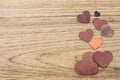 Natural leather Heart on wood background with text space.love concept. Royalty Free Stock Photo