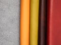Natural leather textures samples on gray stone background Royalty Free Stock Photo