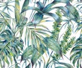 Natural leaves exotic watercolor seamless pattern