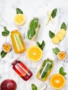 Natural lemonade with fruits on marble table