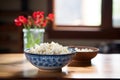 natural light on air-popped popcorn in a ceramic handcrafted dish