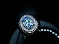 Natural light blue zircon gold diamond ring