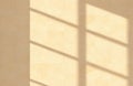 Natural light casts shadows on pale beige travertine wall. Rectilinear patterns in light beige travertine tiles visible.