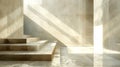 Sunlight streams through minimalist architecture, illuminating elegant stone stairs Royalty Free Stock Photo
