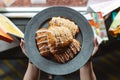 Natural light croissants on a classic diner tray