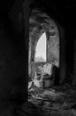 Natural light enters in an abandoned building and ruins in black and white Royalty Free Stock Photo