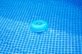 natural light. frame pool. a container with solid tablets floats in the pool for disinfection Royalty Free Stock Photo