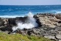 Natural Limestone Arch and Sea Spray Royalty Free Stock Photo