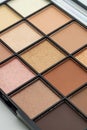 Natural look, Brown tone eye shadows make up palette in black case on white background. Selective focus. macro Royalty Free Stock Photo