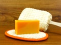 natural Luffa sponge handle with Orange soap