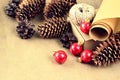 Natural materials for handcrafted Christmas decoration (paper, p