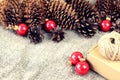 Natural materials for handcrafted Christmas decoration (pine and