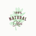 Natural Mint Abstract Vector Sign, Symbol or Logo Template. Hand Drawn Mint Branch Leaves with Premium Vintage