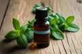 Natural mint essential oil aroma on a worn wood background. Attentional bias
