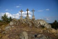 Natural monument Three crosses near the small village Prameny Royalty Free Stock Photo