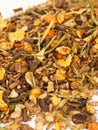 Natural muesli with herbs background.