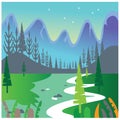 Natural night landscape river and mountain illustration background vector design Royalty Free Stock Photo