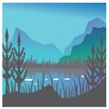 Natural night landscape river and mountain illustration background vector design Royalty Free Stock Photo