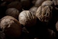 Natural nut. Dark background texture pattern. Abstract walnuts pattern background. Walnuts pattern background. Inshell walnuts. Royalty Free Stock Photo