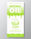 Natural Oil Abstract Vector Packaging Design or Label Template. Modern Typography, Gradient Drips and Hand Drawn Lime